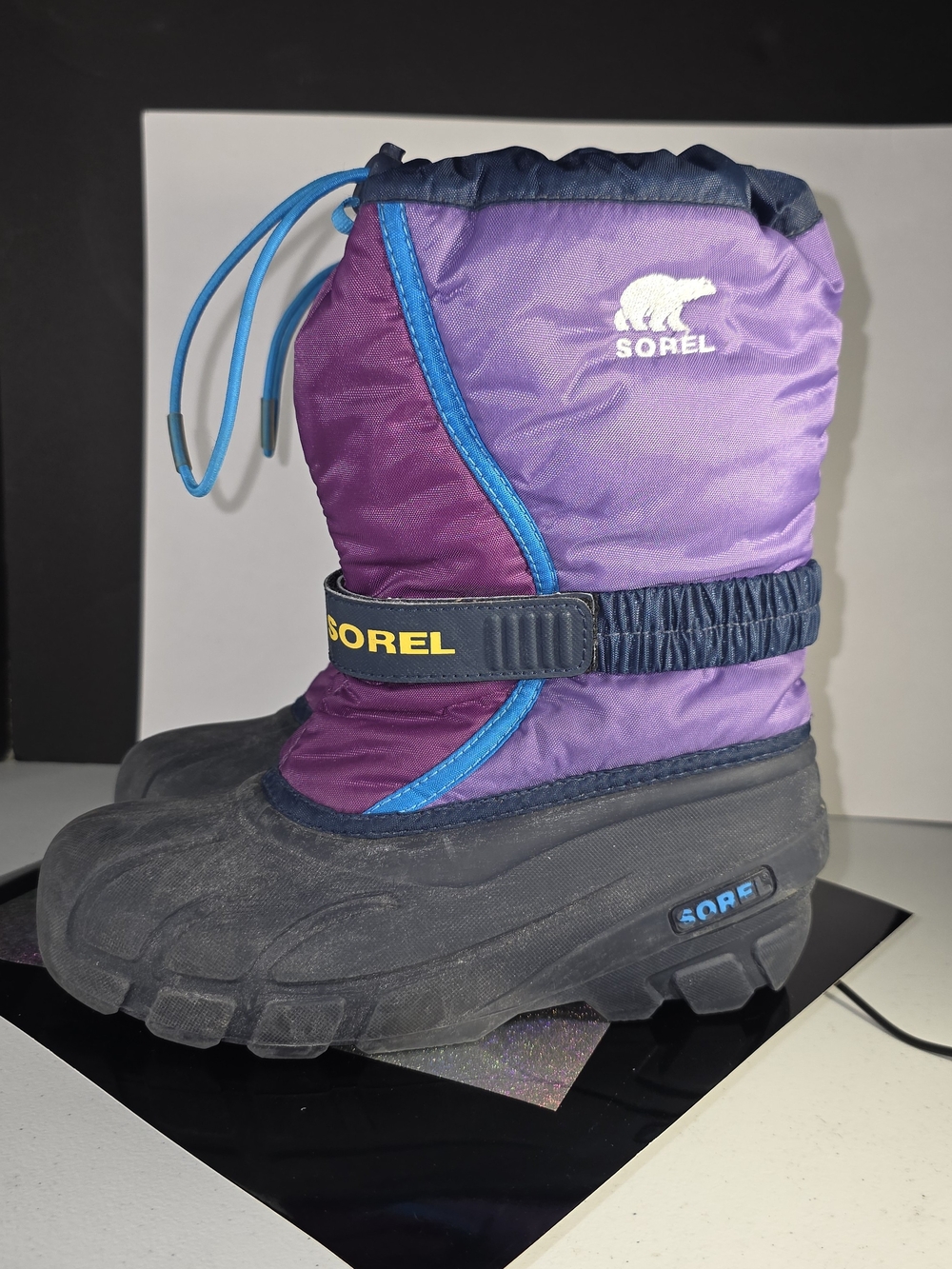 SOREL Kids Flurry Waterproof Winter Snow Boots Purple Dahlia Navy Youth 4 / 4Y